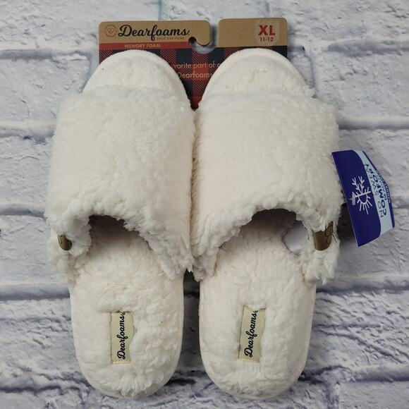 Dearfoams Lane Teddy Slide Memory Foam Slippers in Muslin size XL (11-12) - Picture 1 of 14